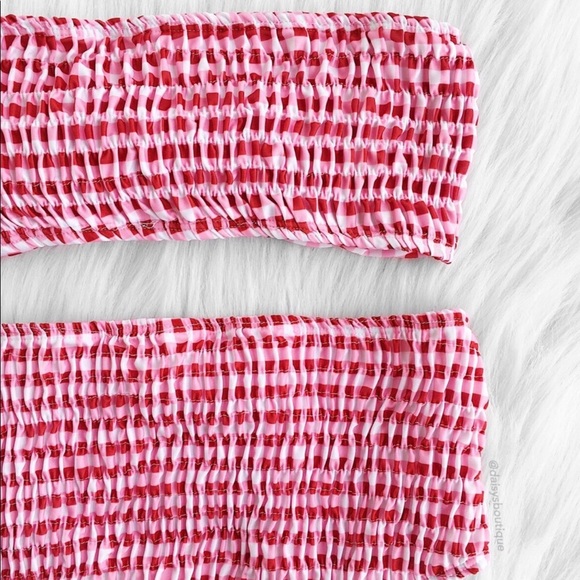 Pink gingham smocked bandeau bow bikini 💕 - Picture 5 of 5